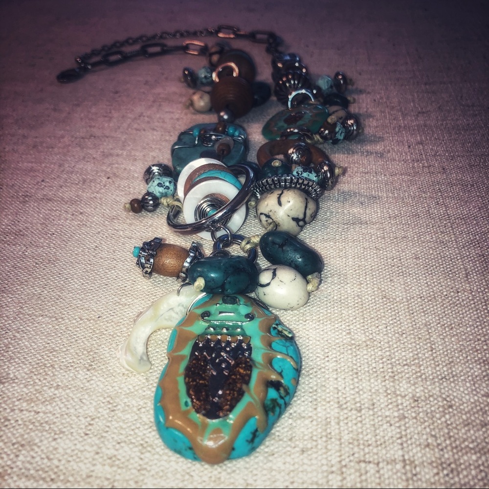 Turquoise, Stone And Silver Statement Necklace. - image 2